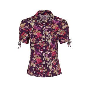 Hell Bunny Women’s Shirt Blouse Top Size XL Berry Crush Purple Floral Spring